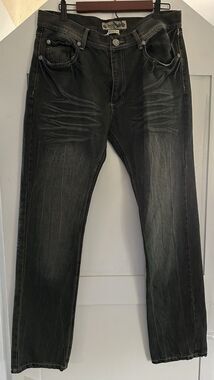 Denim & Rivets Men’s Jeans 34x34 Dark Wash Straight Leg Faded Whiskered